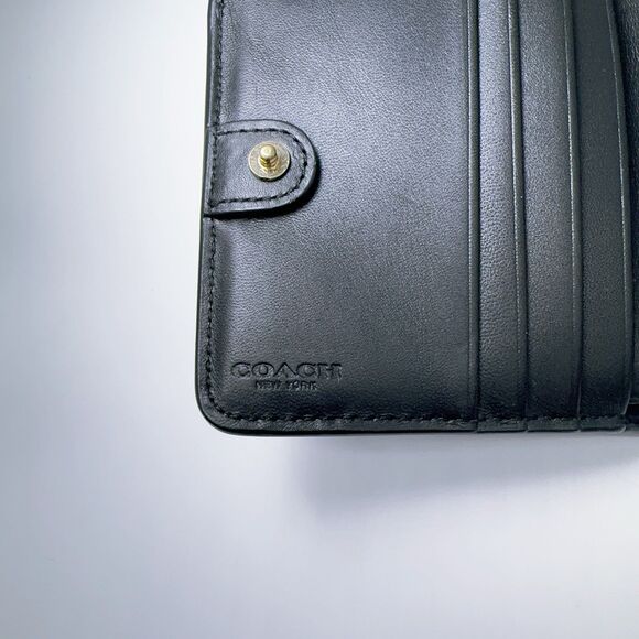 Coach 52339 Embossed Small Wallet In Leather Black Gold Two Folded Zipper Card - Picture 5 of 6